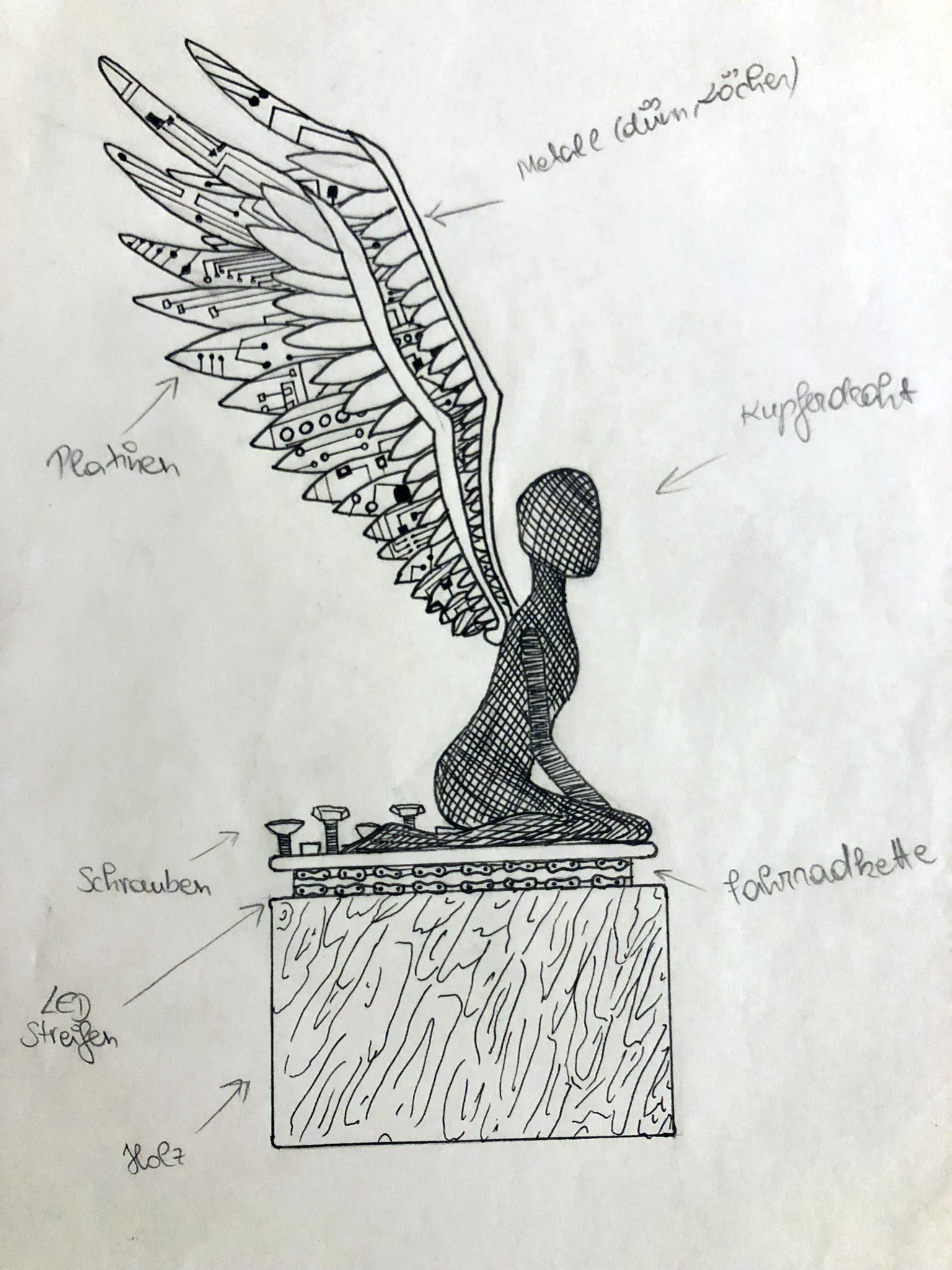 crazy mishka - kunstwerke - Kupferengel Skizze