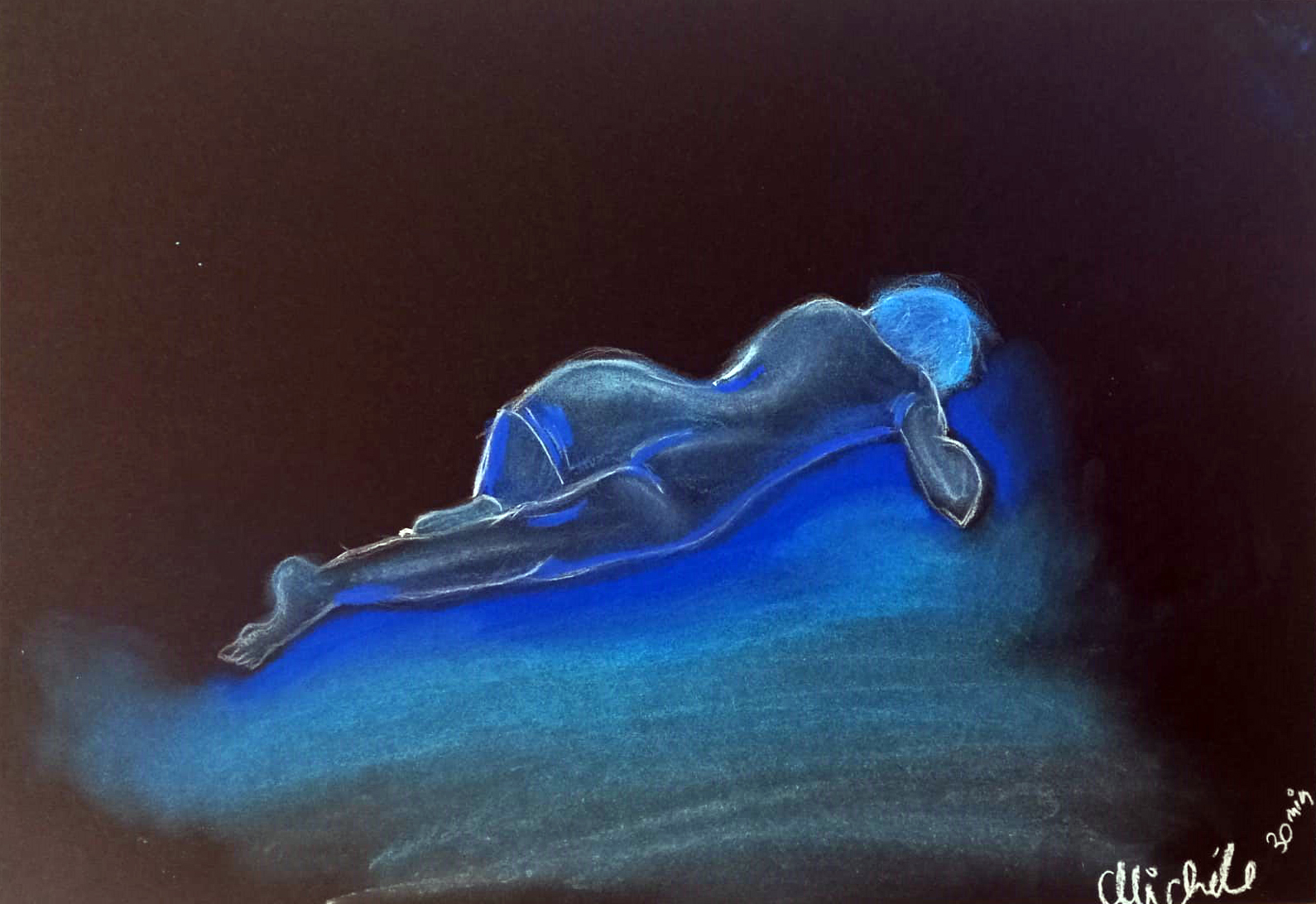 crazy mishka - kunstwerke - Aktübung mit blauer Kreide